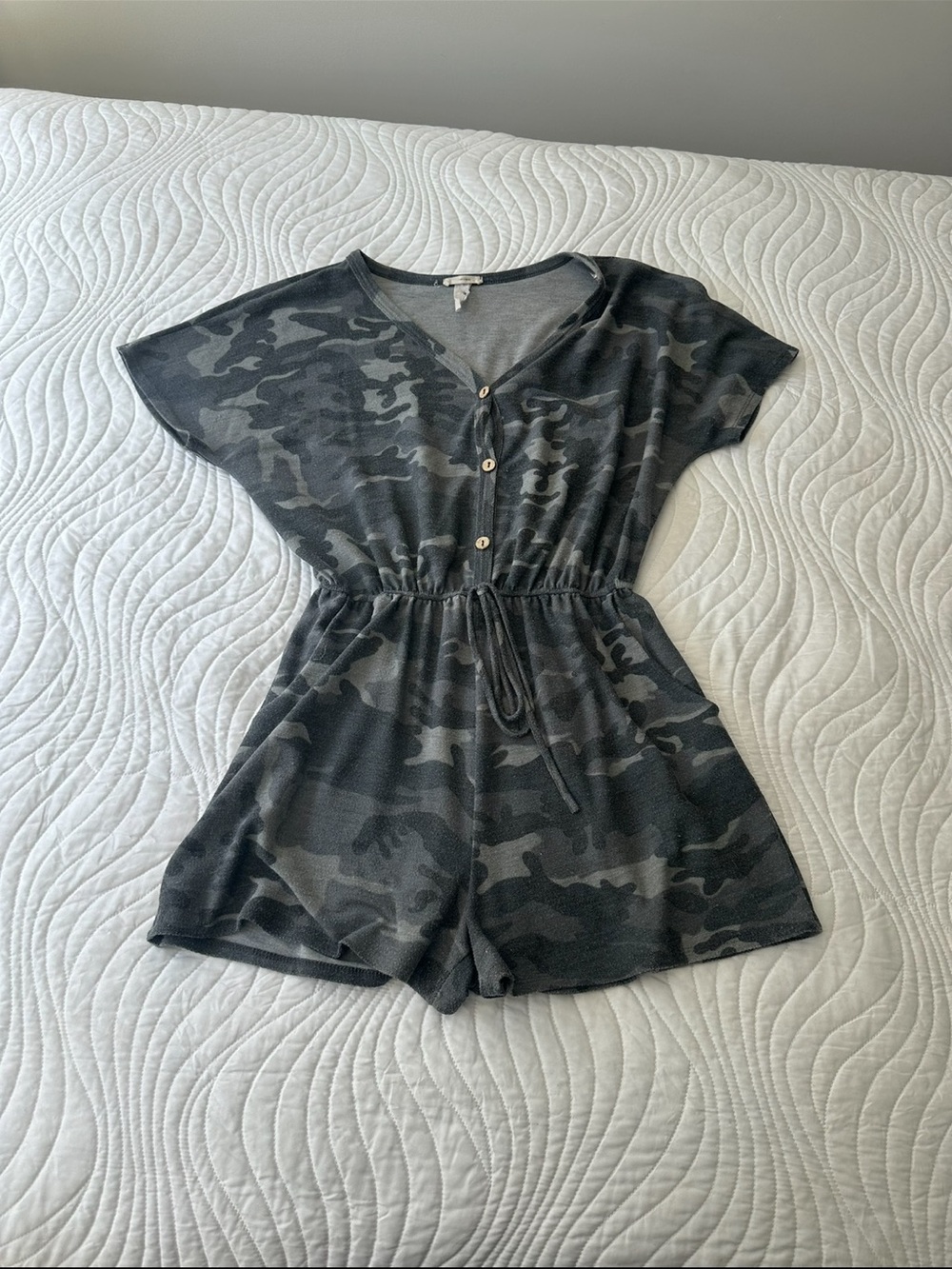 Camo Button-Front Romper